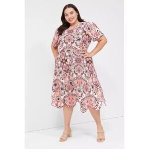 Lane Bryant Short-Sleeve Scallop-Hem Floral Linen Midi Dress Womens Plus Size 20